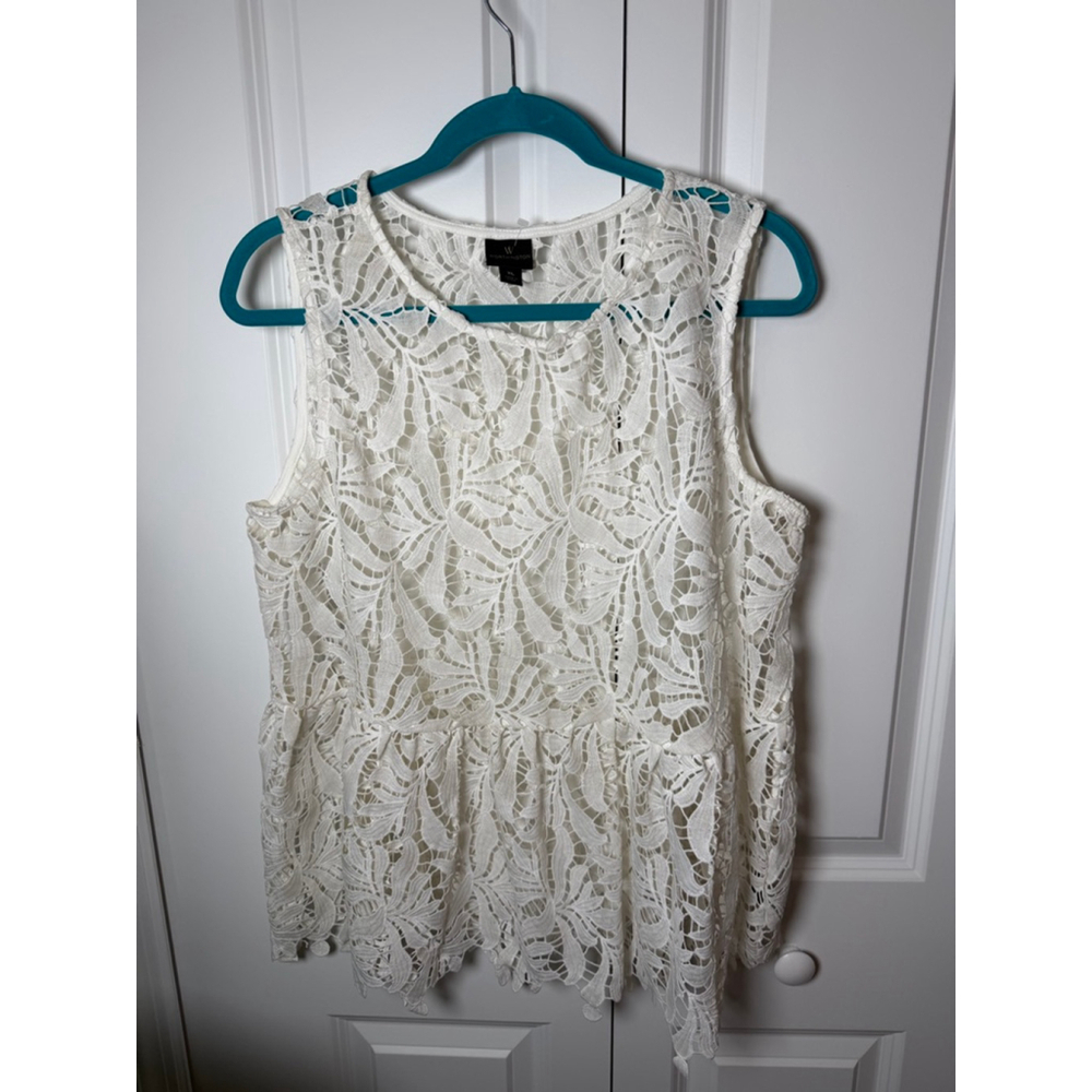 Worthington White Lace Peplum Tank Top XL